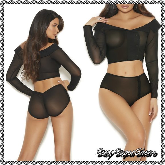 ⚡FLASH SALE!!⚡🆕Off the Shoulder LS Top & High Waist Lingerie Set - Picture 2 of 4